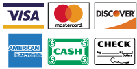 We Accept Visa,MasterCard,Discover,Cash,Check